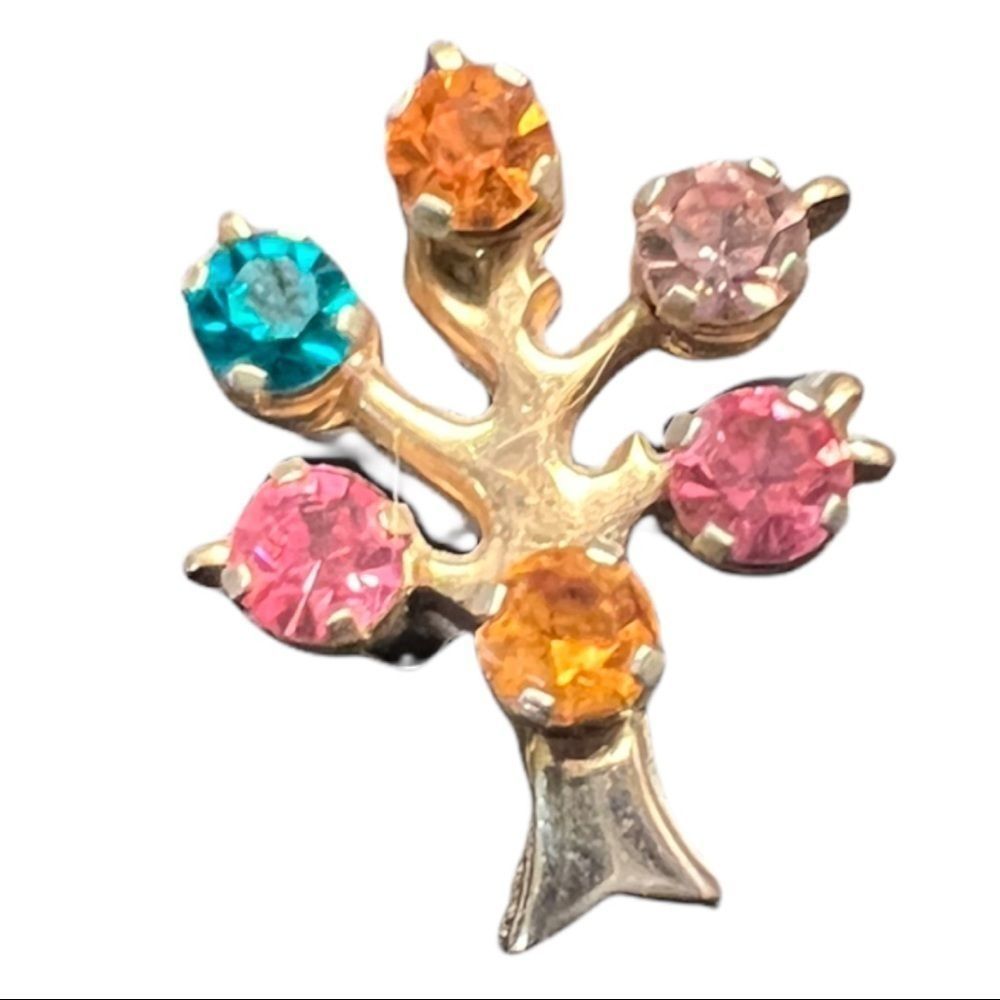Vintage Anson Signed Tree Of Life Necklace Pendant Or Charm Gold Tone & Gems